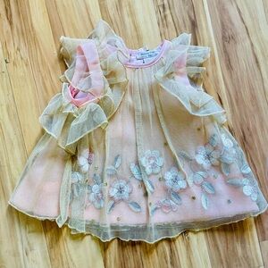 Charming Catherine Malandrino Pink and Gold Floral Dress